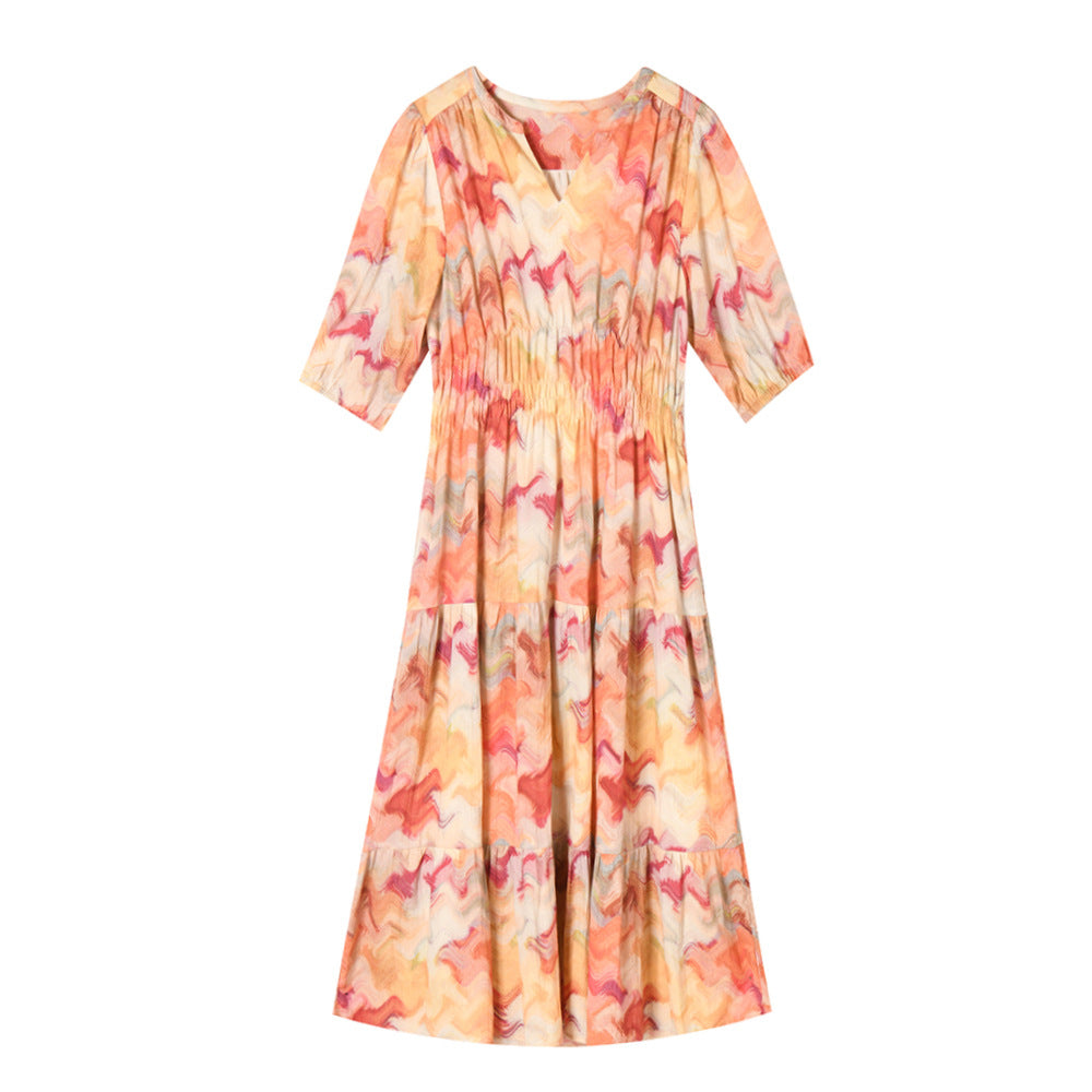 Dreamy Watercolor French Cinched Floral Midi Dress