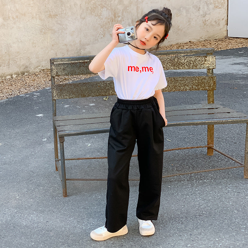Girls' Casual T-shirt and Straight Pants Two Pieces Set