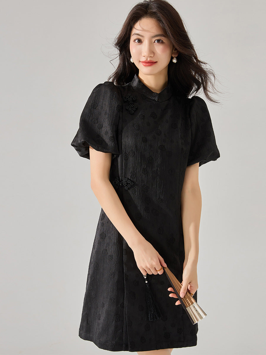 Elegant Vintage Chinese Black Qipao Dress