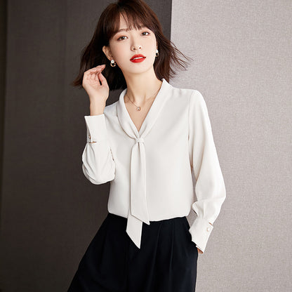 Women's French Style Ribbon Chiffon Blouse