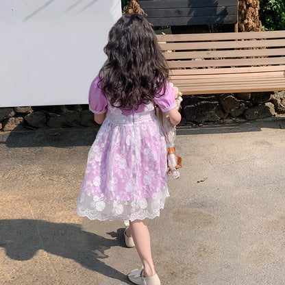 女童韩版蕾丝拼布公主裙