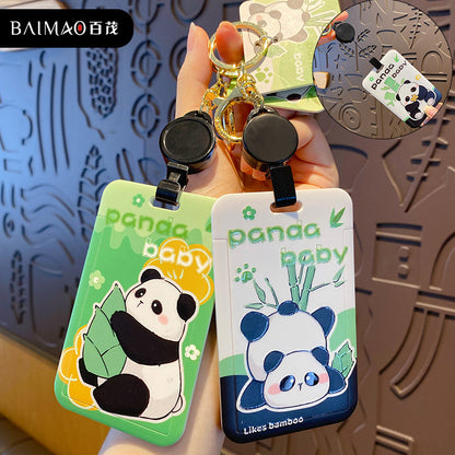 Cute Panda Keychain Student Card Cover Waterproof Cover Push fit Bus Card ID Protection Cover Backpack Hanging