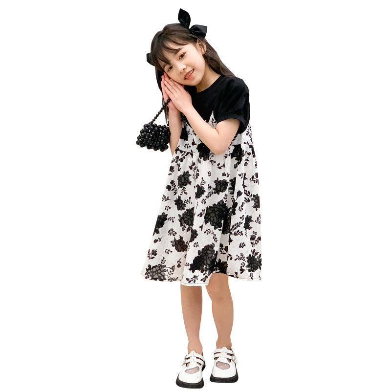 Girls' Korean Style Floral Patchwork Princess Dress