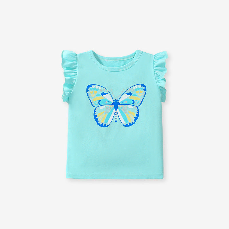 Butterfly Print Girls' Cotton T-shirt