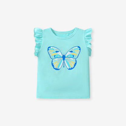 Butterfly Print Girls' Cotton T-shirt