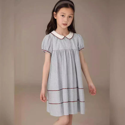 Contrast Color Striped Doll Collar Preppy Style Dress