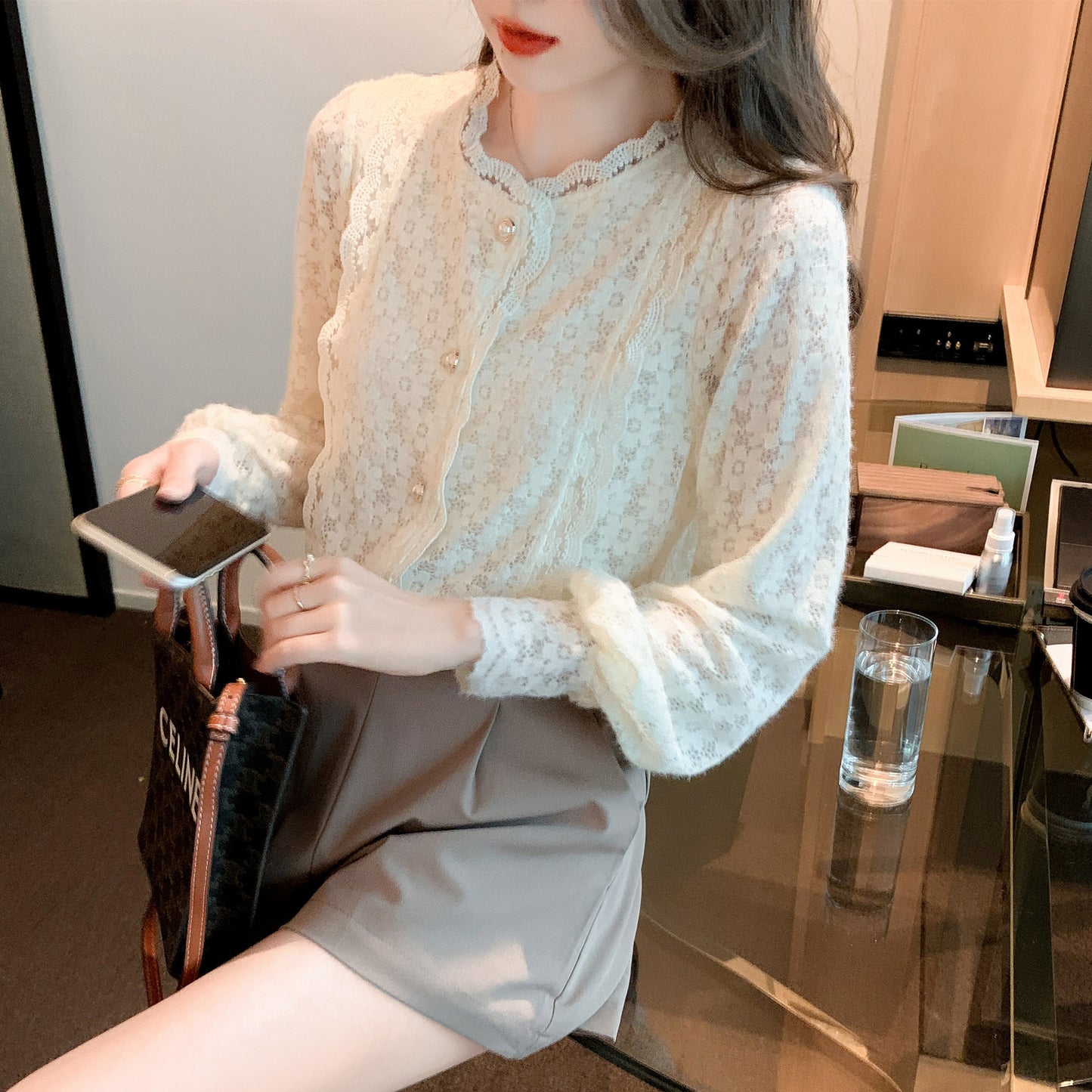 Stylish Women's Long Sleeve Lace Blouse