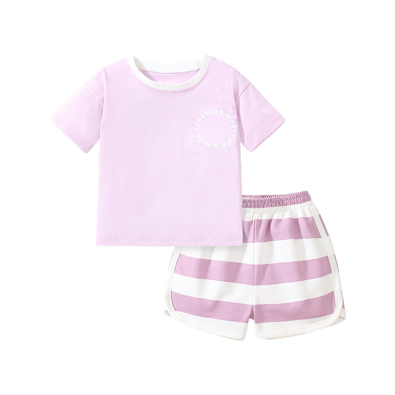 Cute Kids' Short Sleeves Pure Cotton Two-Piece Set