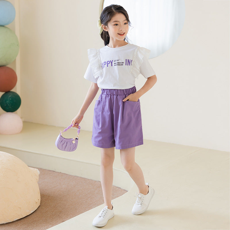 Girls' Korean Style Top and Shorts Two Pieces Set