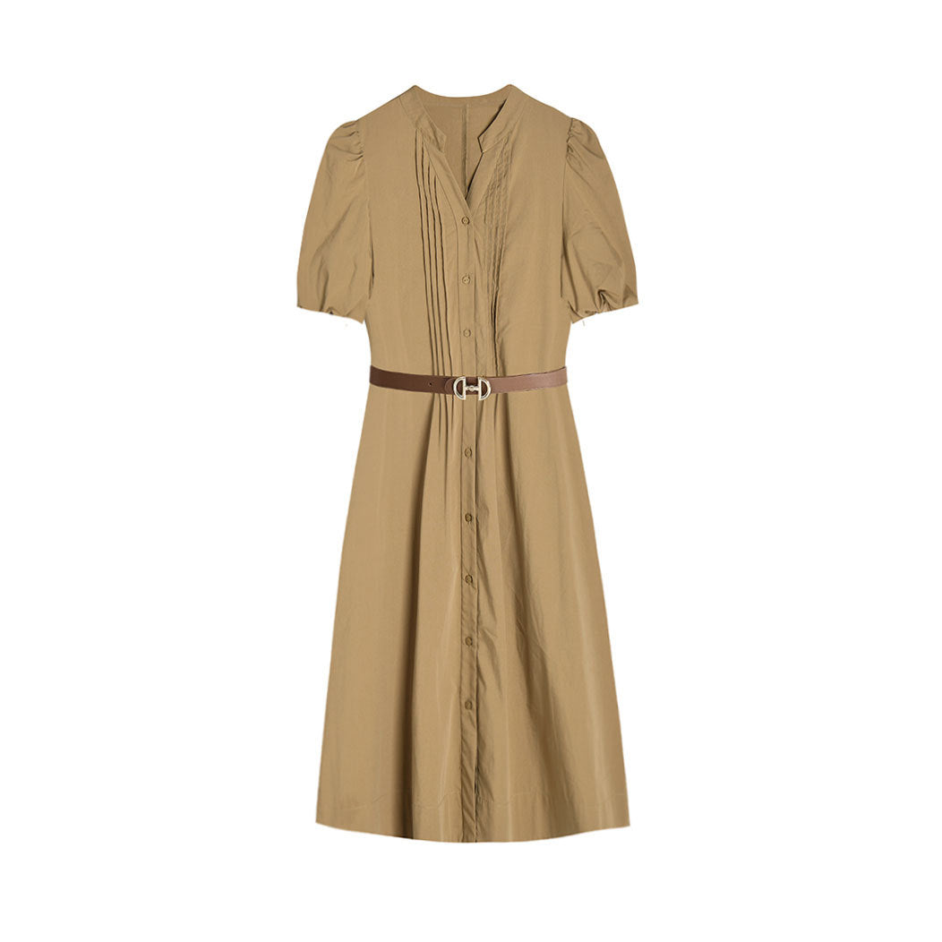 Chic Lantern Sleeve Cotton Blend Shirt Dress