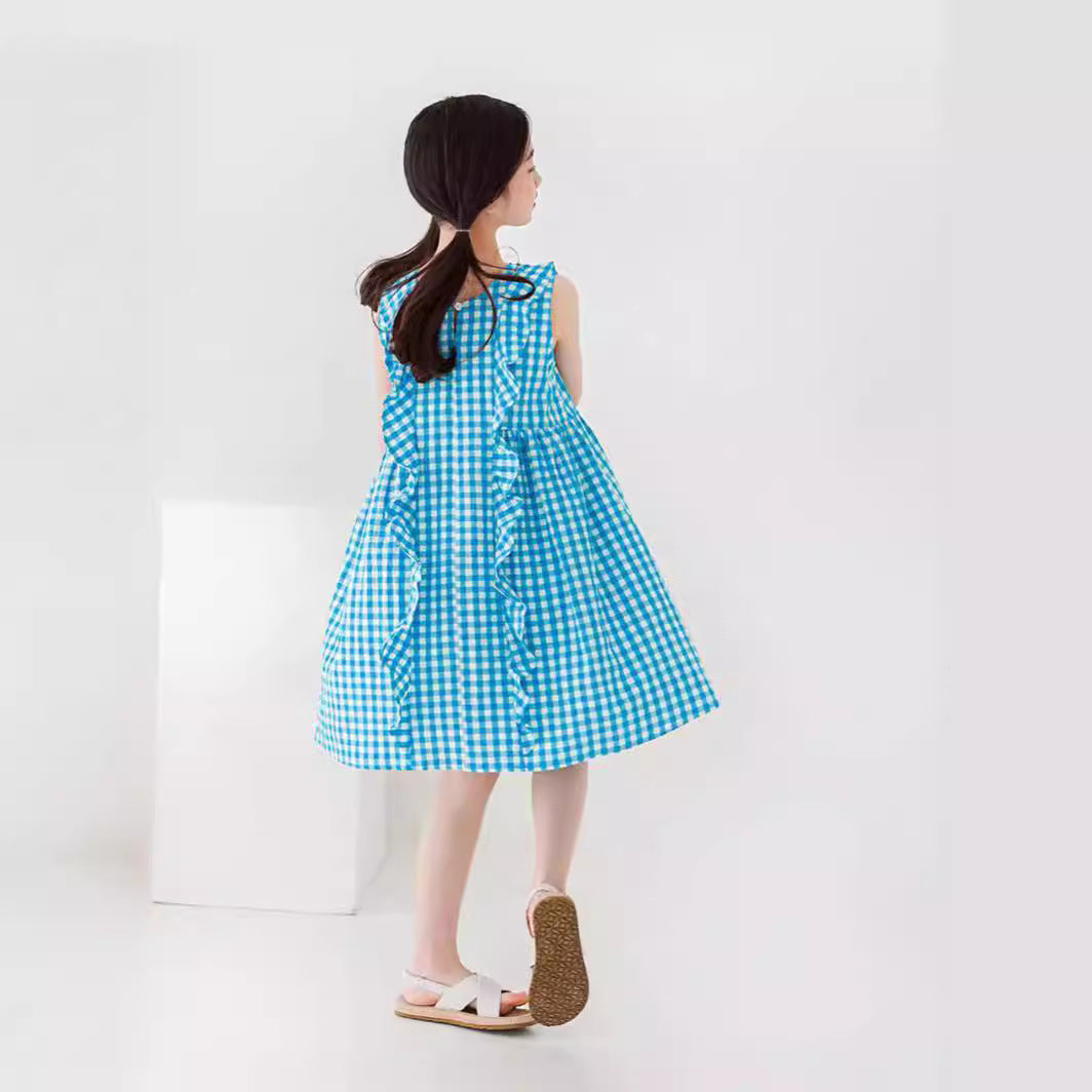Korean Style Plaid Sleeveless Girls' Princess Dress