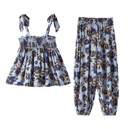 Girls' Floral Sleeveless Top and Jogger Pants Two Pieces Set