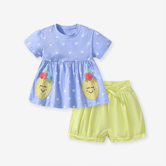 Girls' Cartoon Top and Shorts Two-pieces Set