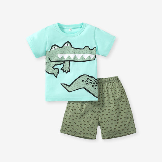 Short Sleeve Pure Cotton Top and Shorts Two-pieces Set for Boys