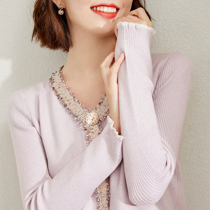 Fashionable V-Neck Long Sleeves Knitted Cardigan