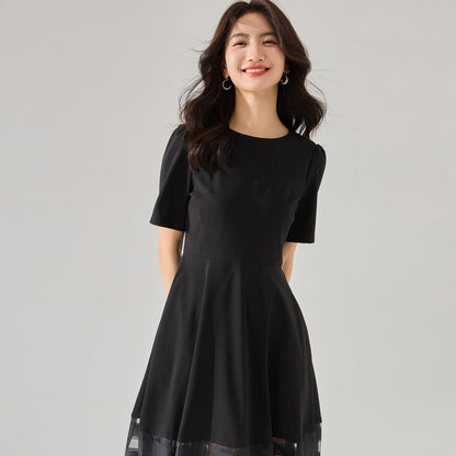 French Chic Organza Panel Black Dress