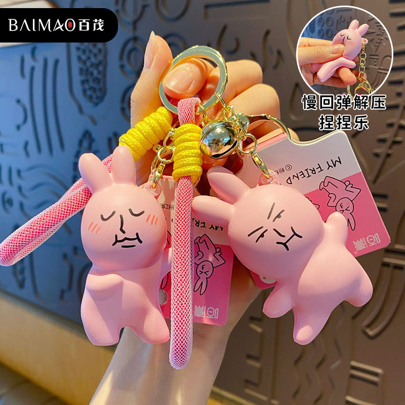 Creative Cartoon Pink Rabbit Pinch Music Keychain Female Cute Emotionally Stable Stress Relieving Toy Bag Pendant