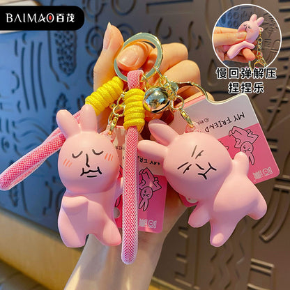 Creative Cartoon Pink Rabbit Pinch Music Keychain Female Cute Emotionally Stable Stress Relieving Toy Bag Pendant