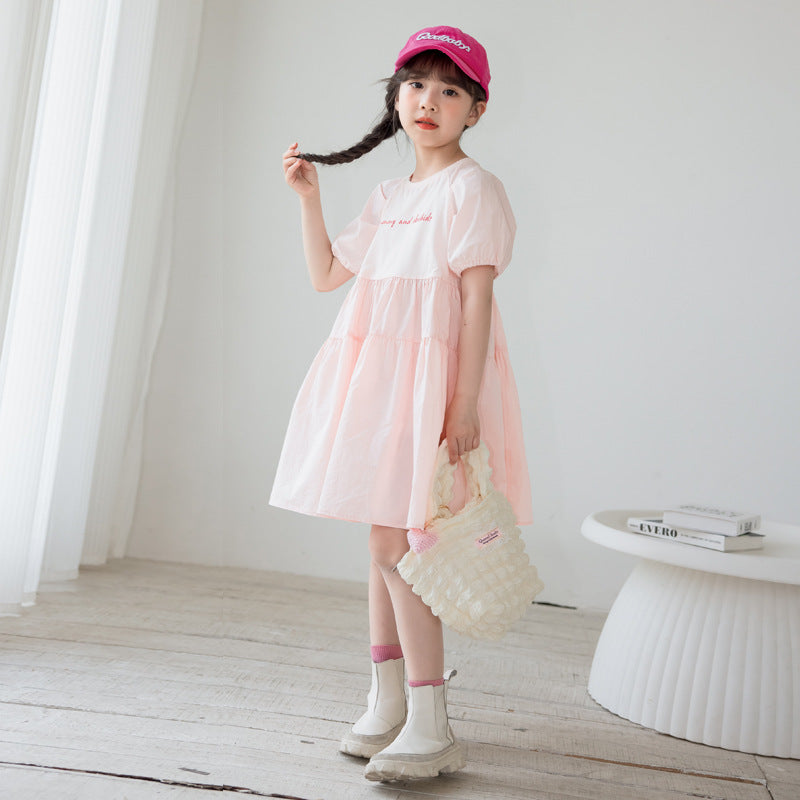 Korean Style Girls' Puff Sleeves Princess Dress