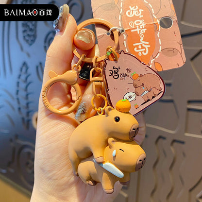 Cute Dolphin Keychain Female Internet Celebrity Resin Capibala Doll Keychain Bag Pendant