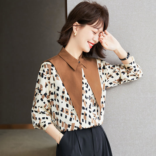 Women's Floral Chiffon Baby Collar Blouse