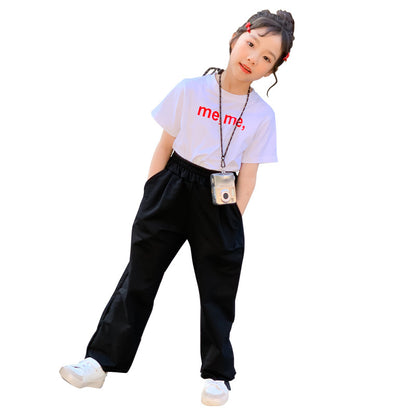 Girls' Casual T-shirt and Straight Pants Two Pieces Set