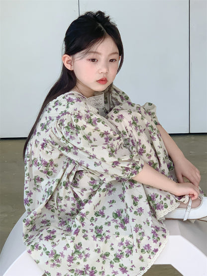 Korean Style Girls' Sweet Floral Dress
