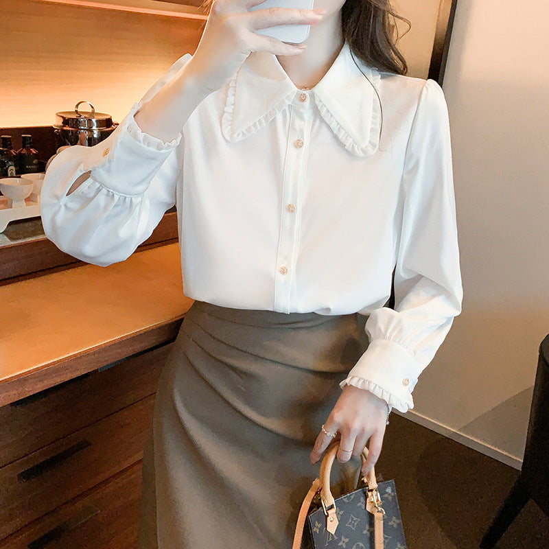 Women's White Baby Doll Collar Chiffon Blouse