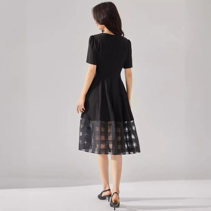 French Chic Organza Panel Black Dress