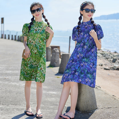Cheongsam Style Girls' Floral Dress