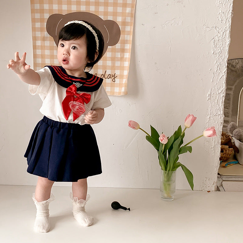 Baby Girl Preppy Style Onesie/Two-Piece Set