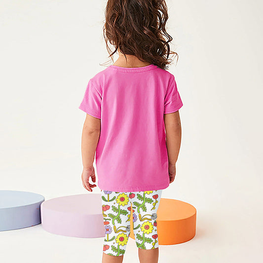 Short Sleeve Cartoon Top and Capri Pants Two-pieces Set for Girls
