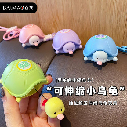 Creative cartoon turtle keychain, funny and stress relieving doll, pull-out pendant, men's and women's backpack, keychain hanging accessory