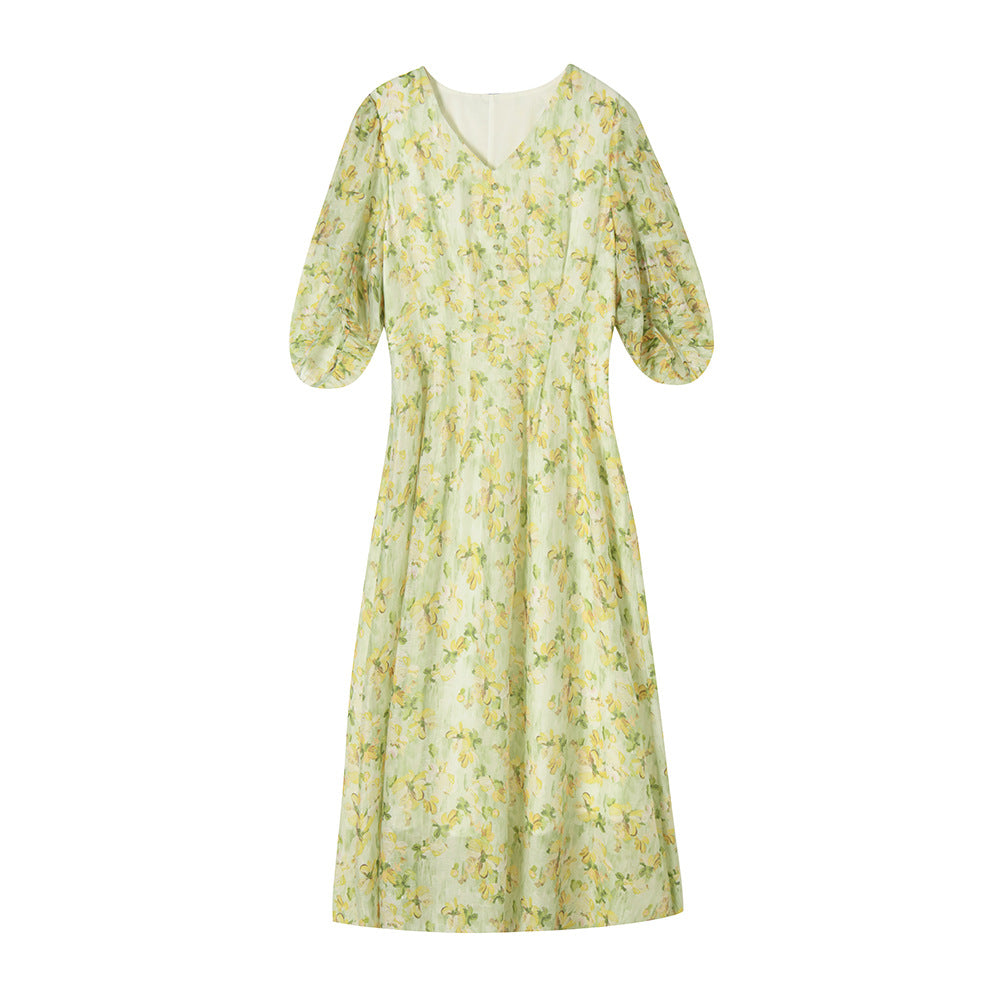 Meadow Green V-Neck Floral Dress