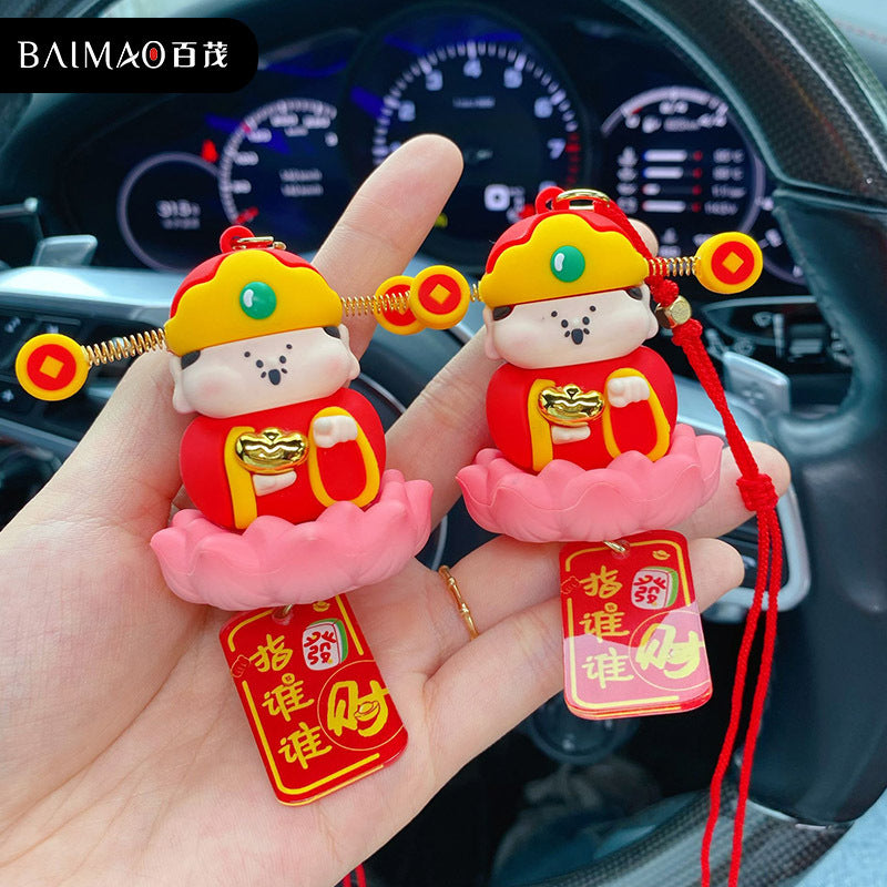 Lotus Little Child God of Wealth Car Rearview Mirror Pendant Car Pendant Premium Sense Safe Wealth Attraction Decoration