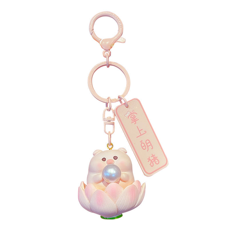 Palm Pearl Keychain Cute and Exquisite Resin Pig Doll Keychain Couple Bag Pendant