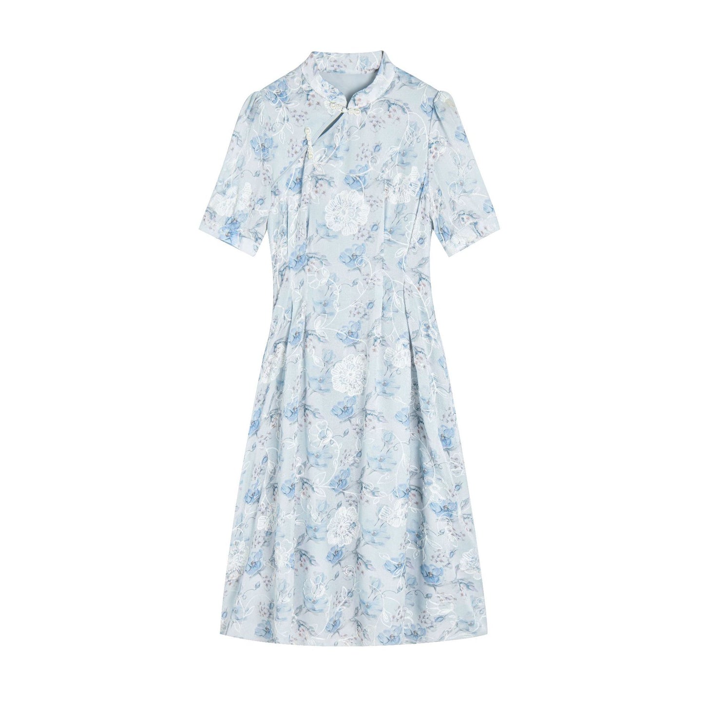 Heritage Charm Floral Qipao Midi Dress