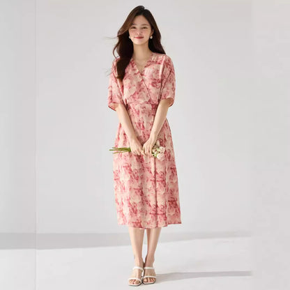 Chic Floral Bat Sleeve Midi Dress