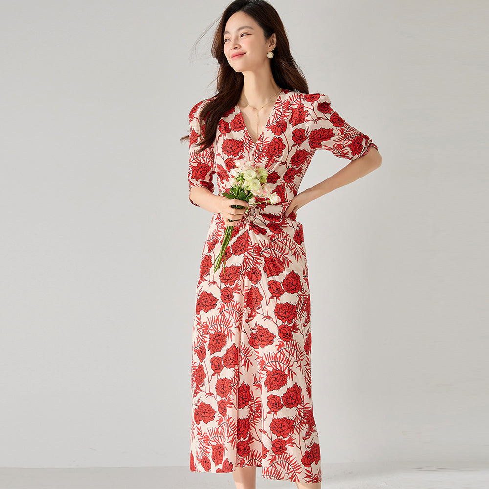 Rosé Elegance Floral Midi Dress