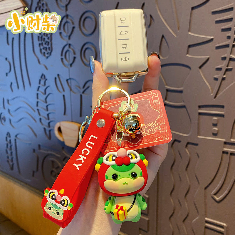 Cartoon Snake Year Awakening Lion Si Snake Keychain Female Cute Exquisite Trendy Doll Backpack Pendant New Year Gift