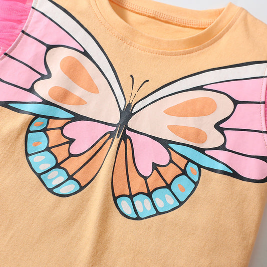 Cartoon Butterfly Girls' Cotton T-shirt Skirt Two-pieces Set
