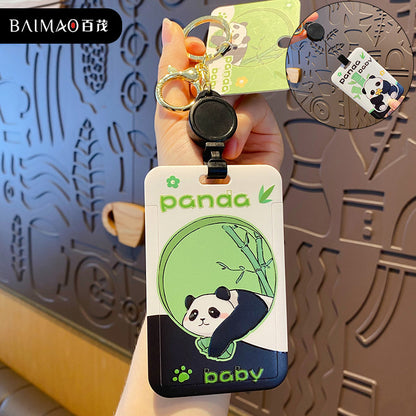 Cute Panda Keychain Student Card Cover Waterproof Cover Push fit Bus Card ID Protection Cover Backpack Hanging