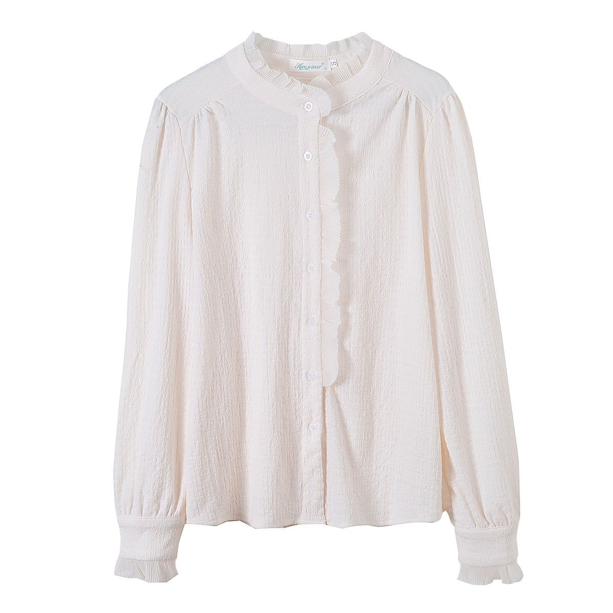 Women's French Style Stand Collar Long Sleeve Chiffon Blouse