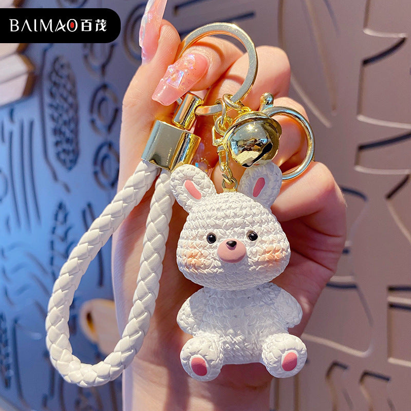 Cartoon resin yarn animal keychain bunny exquisite cute couple doll car keychain backpack pendant