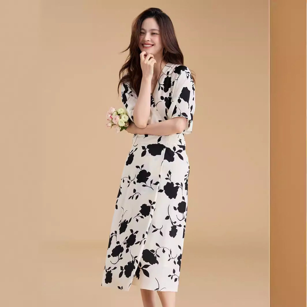 Chinese-French Vintage Print Wrap Dress