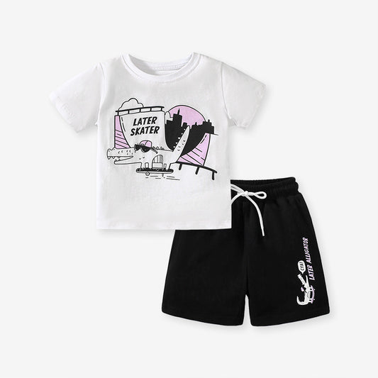 Cartoon Boy's Cotton T-shirt Shorts Two-pieces Set