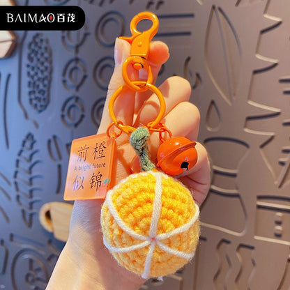 Creative hand woven yarn hook woven persimmon peanut keychain exquisite plush hook woven good things happen bag pendant