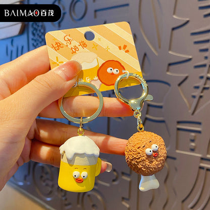 Couple's Chicken Beer Keychain Cute and Exquisite Resin Doll Keychain Pendant Gift