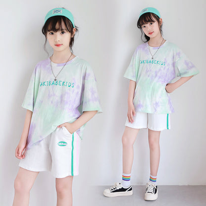 Girls' Tie-Dye T-shirt and Shorts Two Pieces Set