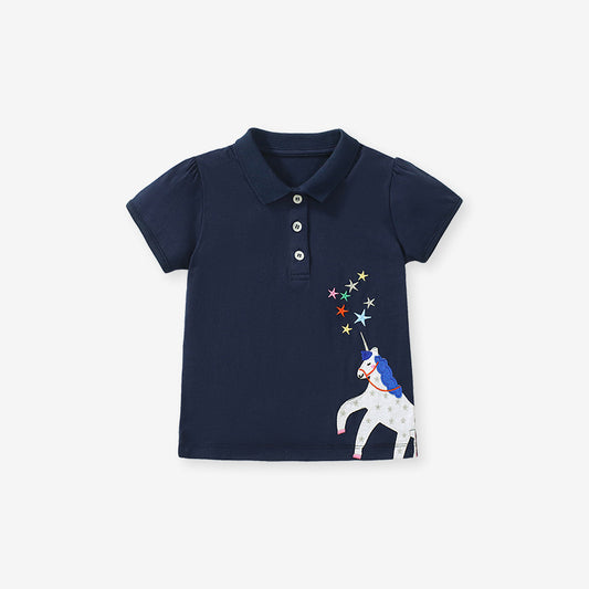 Girls' Unicorn Embroidered Polo Shirt
